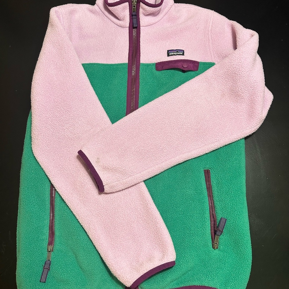 Patagonia Kids' Pink and Green Fleece Jacket